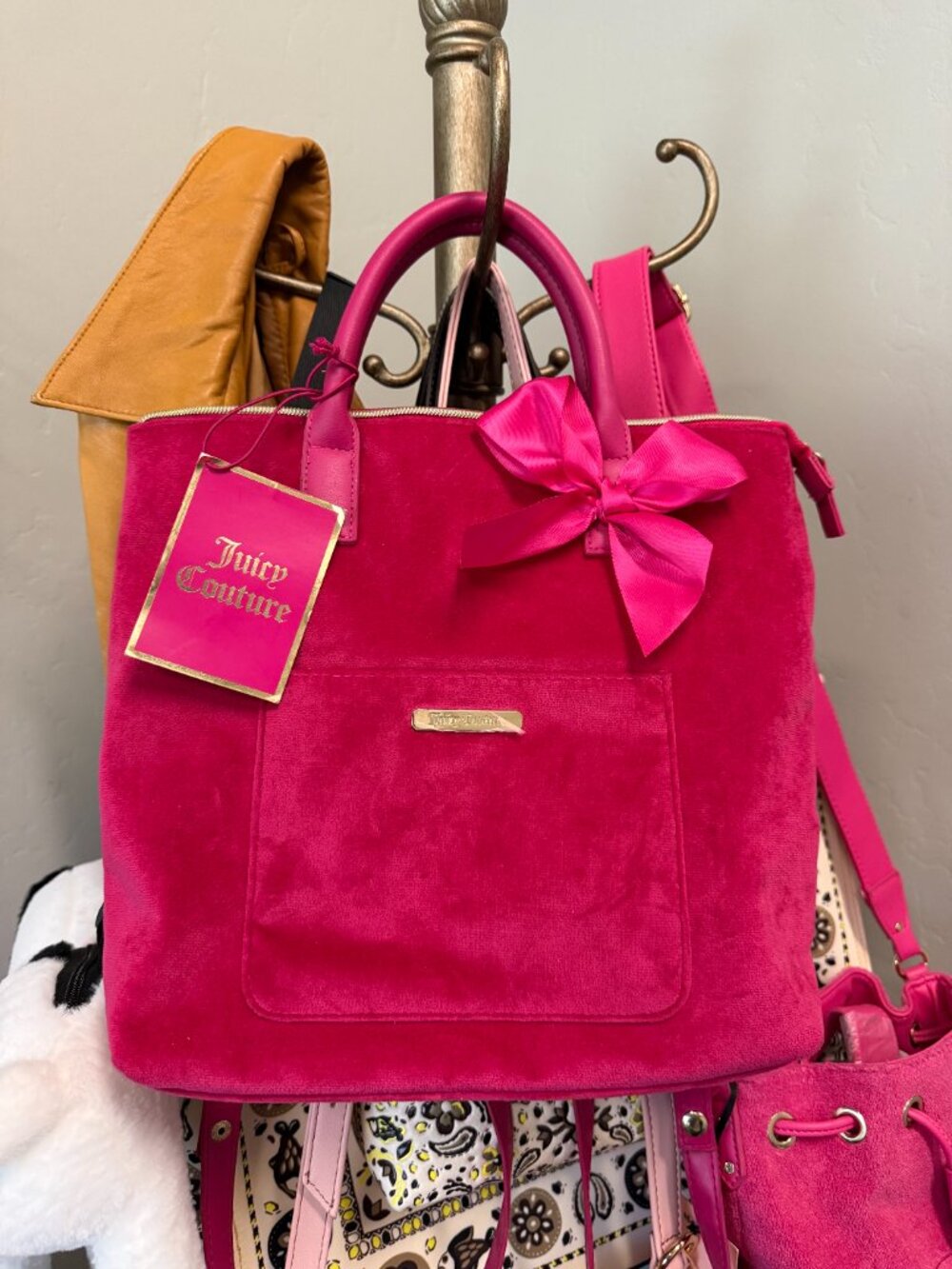 Pink Velvet JUICY COUTURE Tote/Backpack w Pink Bow